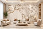 پوستر دیواری گل رز سفید با طرح هندسی سه‌بعدی - Image 2