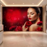 پوستر دیواری چهره زن و گل رز قرمز | طرح لوکس و رمانتیک - Image 2