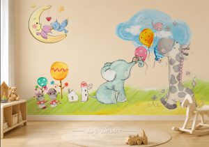 پوستر دیواری فیل و زرافه