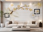 پوستر دیواری سه‌بعدی طرح شاخه شکوفه و هندسه مدرن - تصویر 3