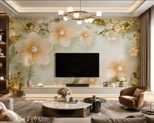 پوستر دیواری طرح شکوفه و پروانه