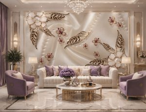 پوستر دیواری گل و مروارید سه بعدی