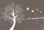 پوستر دیواری سه بعدی طرح نقاشی درخت و پرنده