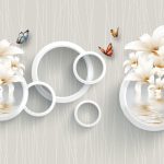 پوستر دیواری سه بعدی طرح گل لیلیوم و پروانه
