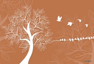 پوستر دیواری سه بعدی طرح نقاشی درخت و پرنده