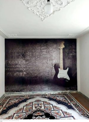 پوستر دیواری سه بعدی طرح گیتار سفید مشکی
