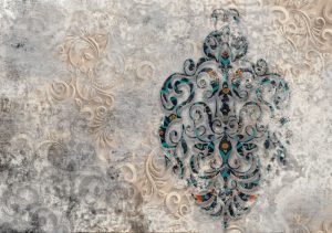 پوستر دیواری طرح پتینه و داماسک فیروزه ای مشکی