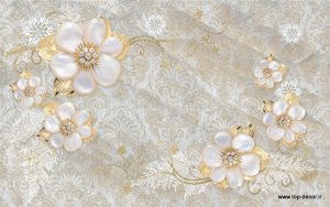 پوستر دیواری طرح پتینه گل مرواریدی مصنوعی
