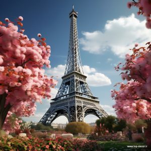 پوستر دیواری طرح ایفل و شکوفه