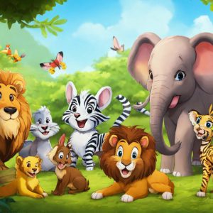 پوستر دیواری طرح کودک و حیوانات