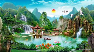 پوستر دیواری طرح دریاچه نمای چینی