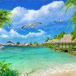 پوستر دیواری طرح جزیره کلبه دلفین