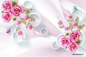 پوستر دیواری طرح گل صورتی و پروانه