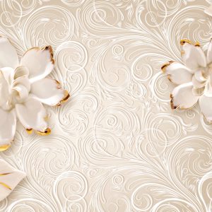 پوستر دیواری طرح گل مصنوعی سفید لبه های طلایی