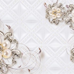 پوستر دیواری طرح گل مصنوعی مرواریدی و زمینه لوزی