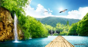 پوستر دیواری طرح پل طبیعت آبشار