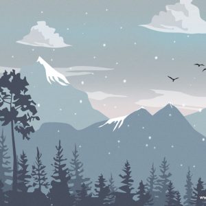 پوستر دیواری طرح نقاشی کوه و درخت