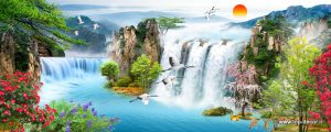 پوستر دیواری طرح طبیعت مرغ دریایی آبشار