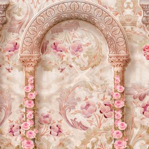 پوستر دیواری طرح ستون و شکوفه های صورتی