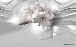 پوستر دیواری طرح موجی و گل سفید