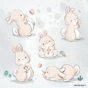 پوستر دیواری طرح کودک پنج خرگوش شیطون
