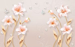 پوستر دیواری طرح گل مصنوعی شیپوری ساقه طلایی