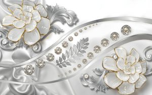پوستر دیواری طرح گل کمبرتوم مصنوعی دور طلایی
