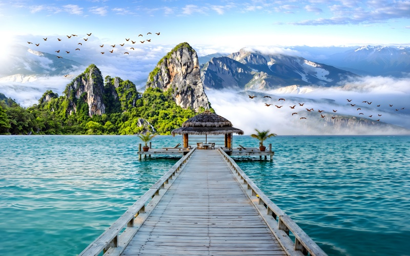 پوستر دیواری طرح آلاچیق پل دریا صخره