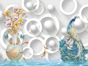 پوستر دیواری طرح گل و گلدون طاووس