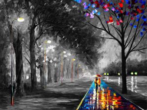 پوستر دیواری طرح کافه ای عاشقانه سیاه و رنگی