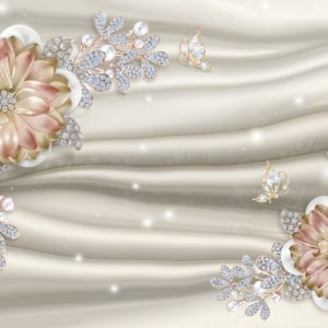 پوستر دیواری طرح گل داوودی مصنوعی و برگ نگینی