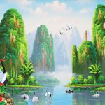 پوستر دیواری طرح نقاشی طبیعت دریاچه پرنده