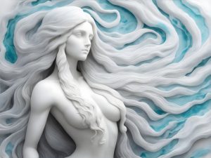 پوستر دیواری طرح مجسمه زن مو پریشون زمینه آبی