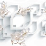 پوستر دیواری طرح مربع اشکی و گل مصنوعی