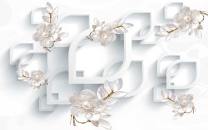 پوستر دیواری طرح مربع اشکی و گل مصنوعی