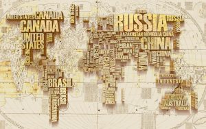 پوستر دیواری طرح نقشه قاره ها نوشته طلایی