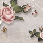 پوستر دیواری طرح نقاشی گل رز گلبهی و پروانه