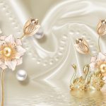 پوستر دیواری طرح گل کمبرتوم مصنوعی و قو طلایی