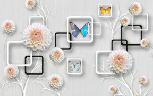 پوستر دیواری طرح گل کوکب و زمینه مربع