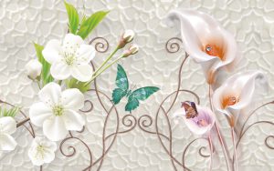 پوستر دیواری طرح گل شیپوری مصنوعی و گل انچوزا
