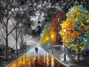 پوستر دیواری طرح کافه ای پیاده روی عاشقانه