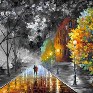 پوستر دیواری طرح کافه ای پیاده روی عاشقانه