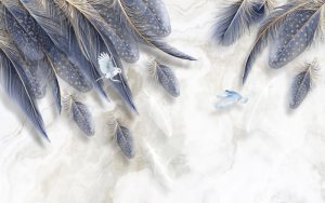 پوستر دیواری طرح پر رنگ آبی دودی زمینه سنگ مرمر