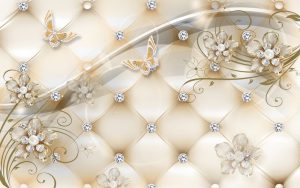 پوستر دیواری طرح گل مرواریدی و پروانه طلایی
