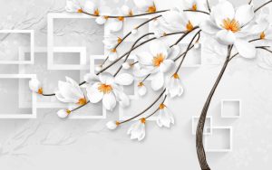 پوستر دیواری طرح گل آنمون ژاپنی و مربع
