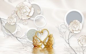 پوستر دیواری طرح گل پنج پر مصنوعی سفید و قو