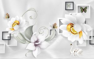 پوستر دیواری طرح گل آنمون سفید و شیپوری