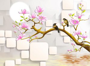 پوستر دیواری طرح شاخه پرنده و شکوفه