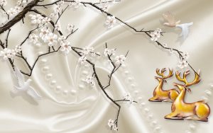 پوستر دیواری طرح شاخه شکوفه گوزن طلایی