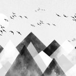 پوستر دیواری طرح نقاشی کوه سیاه سفید و خاکستری